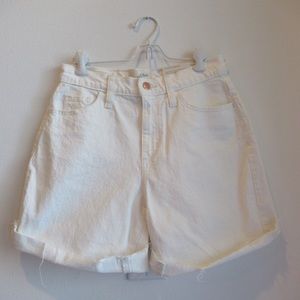 white shorts with gold button